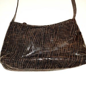 Pinky Brown Leather Reptile Print Shoulder Bag